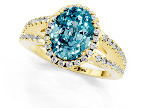 Yellow gold Oval Cut Blue Topaz Halo Split Shank Engagement Ring_13
