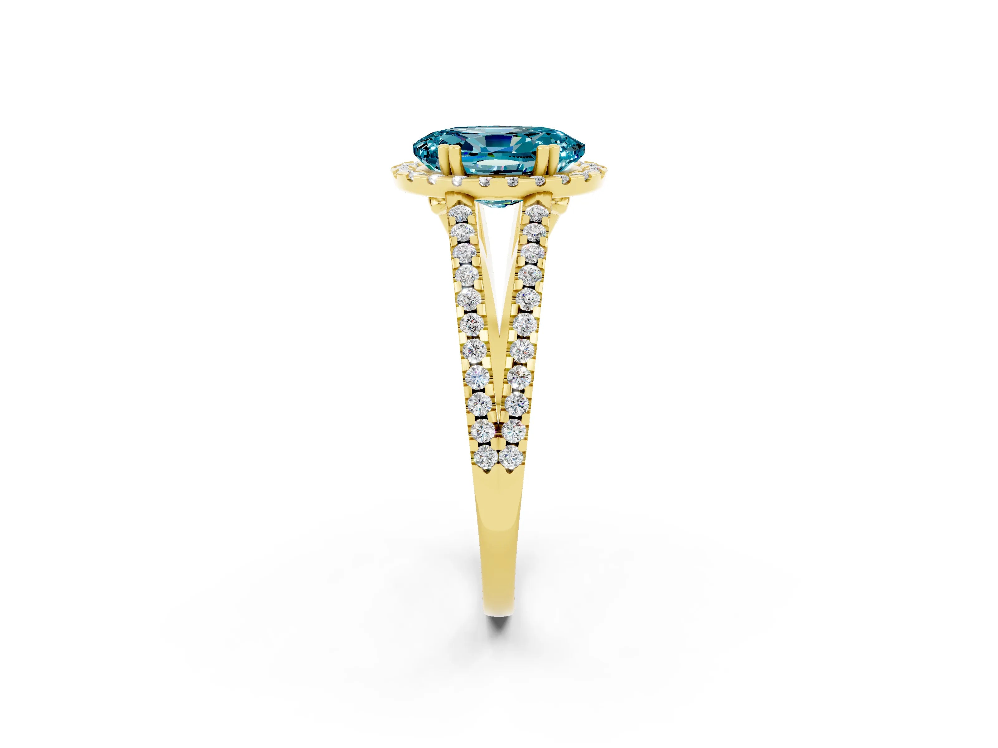 Yellow gold Oval Cut Blue Topaz Halo Split Shank Engagement Ring_14