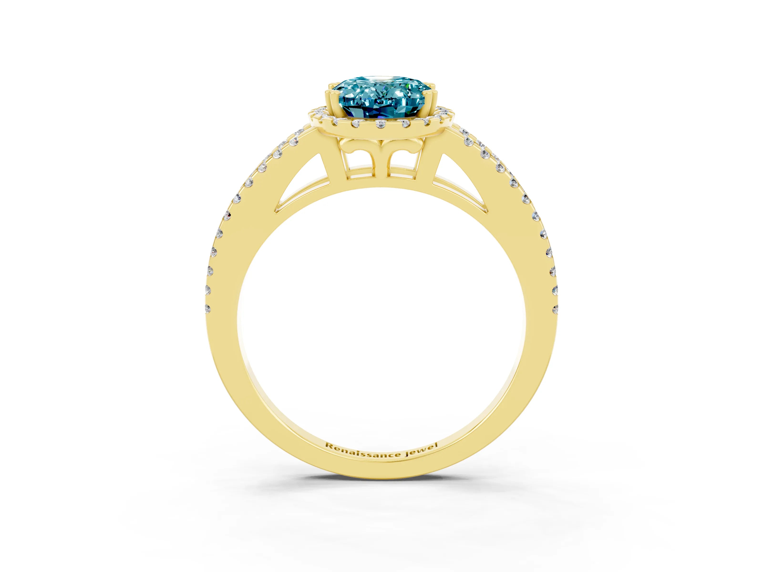 Yellow gold Oval Cut Blue Topaz Halo Split Shank Engagement Ring_15
