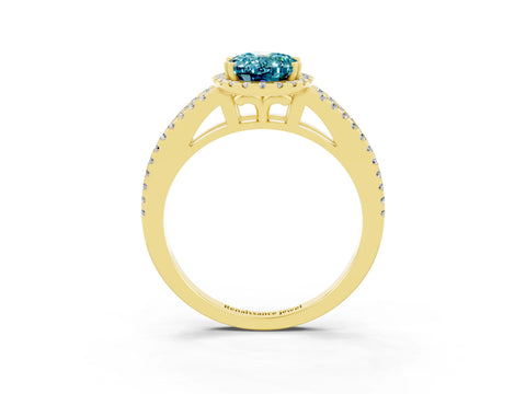 Yellow gold Oval Cut Blue Topaz Halo Split Shank Engagement Ring_15