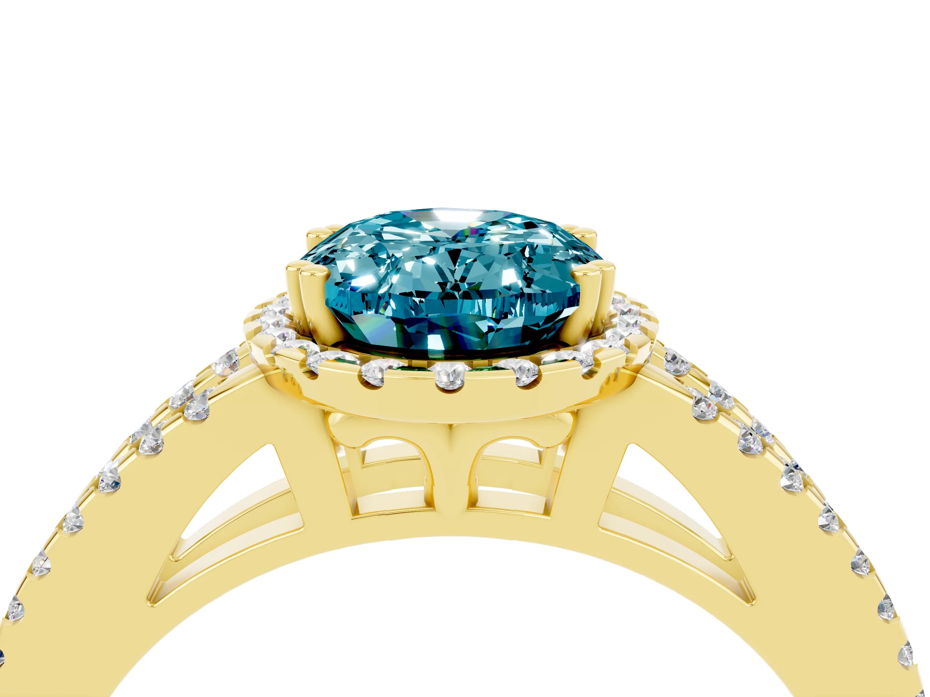 Yellow gold Oval Cut Blue Topaz Halo Split Shank Engagement Ring_16