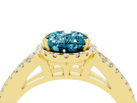 Yellow gold Oval Cut Blue Topaz Halo Split Shank Engagement Ring_16