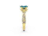 Yellow gold Oval Cut Blue Topaz Halo Twist Band Solitaire Prong Setting Ring_2