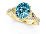 Yellow gold Oval Cut Blue Topaz  Halo Twist Band Solitaire Prong Setting Ring_25