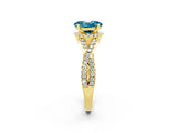 Yellow gold Oval Cut Blue Topaz  Halo Twist Band Solitaire Prong Setting Ring_26