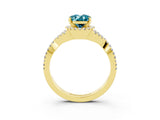 Yellow gold Oval Cut Blue Topaz  Halo Twist Band Solitaire Prong Setting Ring_27