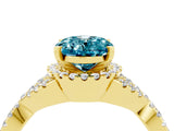 Yellow gold Oval Cut Blue Topaz  Halo Twist Band Solitaire Prong Setting Ring_28