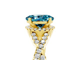 Yellow gold Oval Cut Blue Topaz  Halo Twist Band Solitaire Prong Setting Ring_29
