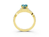 Yellow gold Oval Cut Blue Topaz Halo Twist Band Solitaire Prong Setting Ring_3