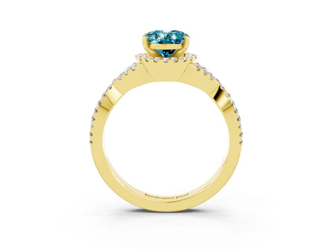 Yellow gold Oval Cut Blue Topaz Halo Twist Band Solitaire Prong Setting Ring_3