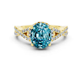 Yellow gold Oval Cut Blue Topaz  Halo Twist Band Solitaire Prong Setting Ring_42