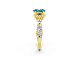 Yellow gold Oval Cut Blue Topaz  Halo Twist Band Solitaire Prong Setting Ring_44