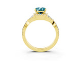 Yellow gold Oval Cut Blue Topaz  Halo Twist Band Solitaire Prong Setting Ring_45