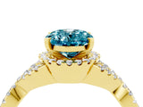 Yellow gold Oval Cut Blue Topaz  Halo Twist Band Solitaire Prong Setting Ring_46