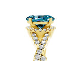 Yellow gold Oval Cut Blue Topaz  Halo Twist Band Solitaire Prong Setting Ring_47