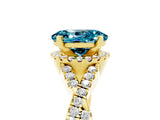 Yellow gold Oval Cut Blue Topaz Halo Twist Band Solitaire Prong Setting Ring_5