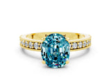 Yellow gold Oval Cut Blue Topaz Milgrain Pavé Engagement Ring with Four-Prong Setting_12