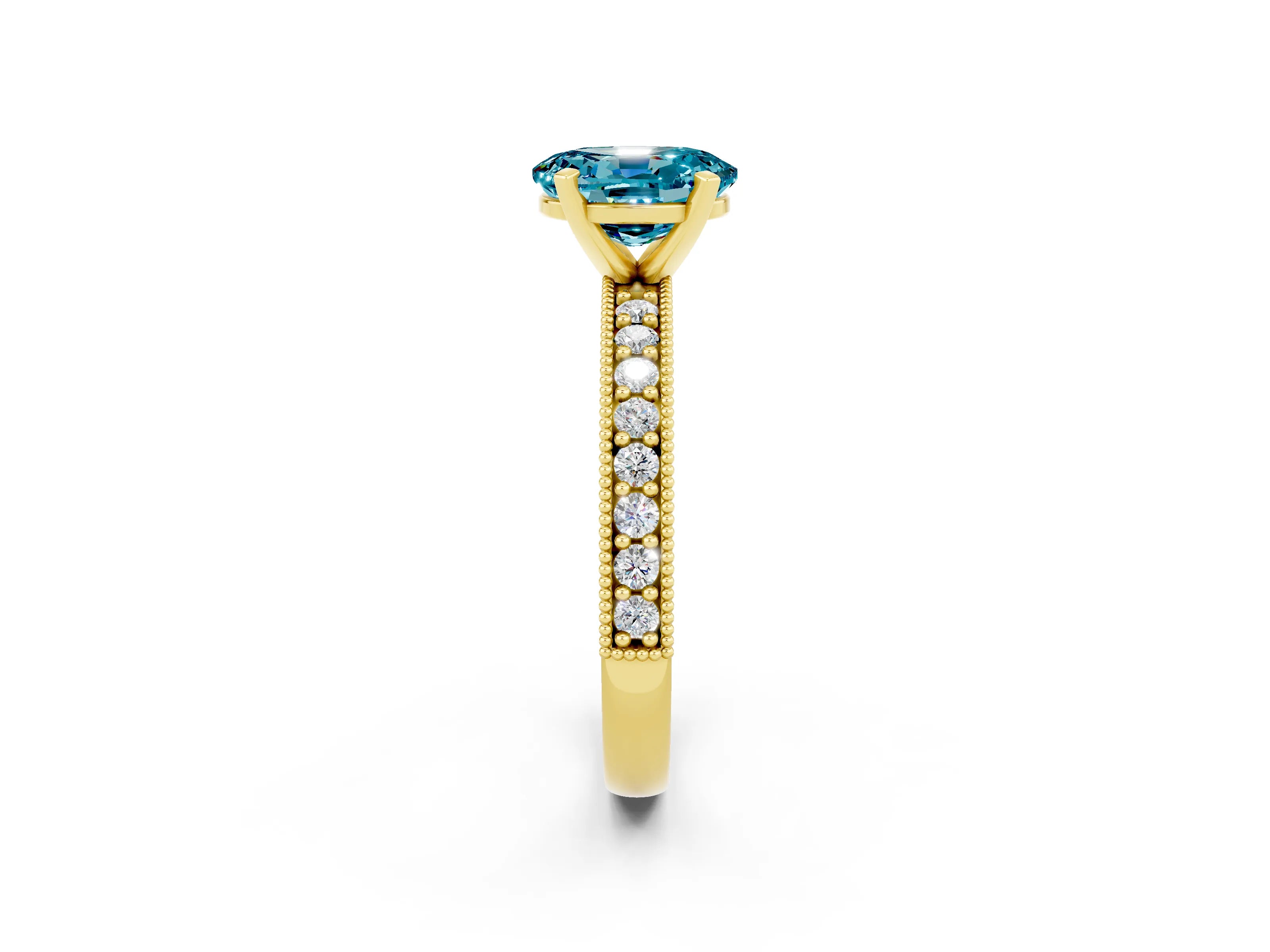 Yellow gold Oval Cut Blue Topaz Milgrain Pavé Engagement Ring with Four-Prong Setting_14