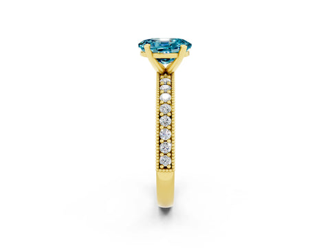 Yellow gold Oval Cut Blue Topaz Milgrain Pavé Engagement Ring with Four-Prong Setting_14