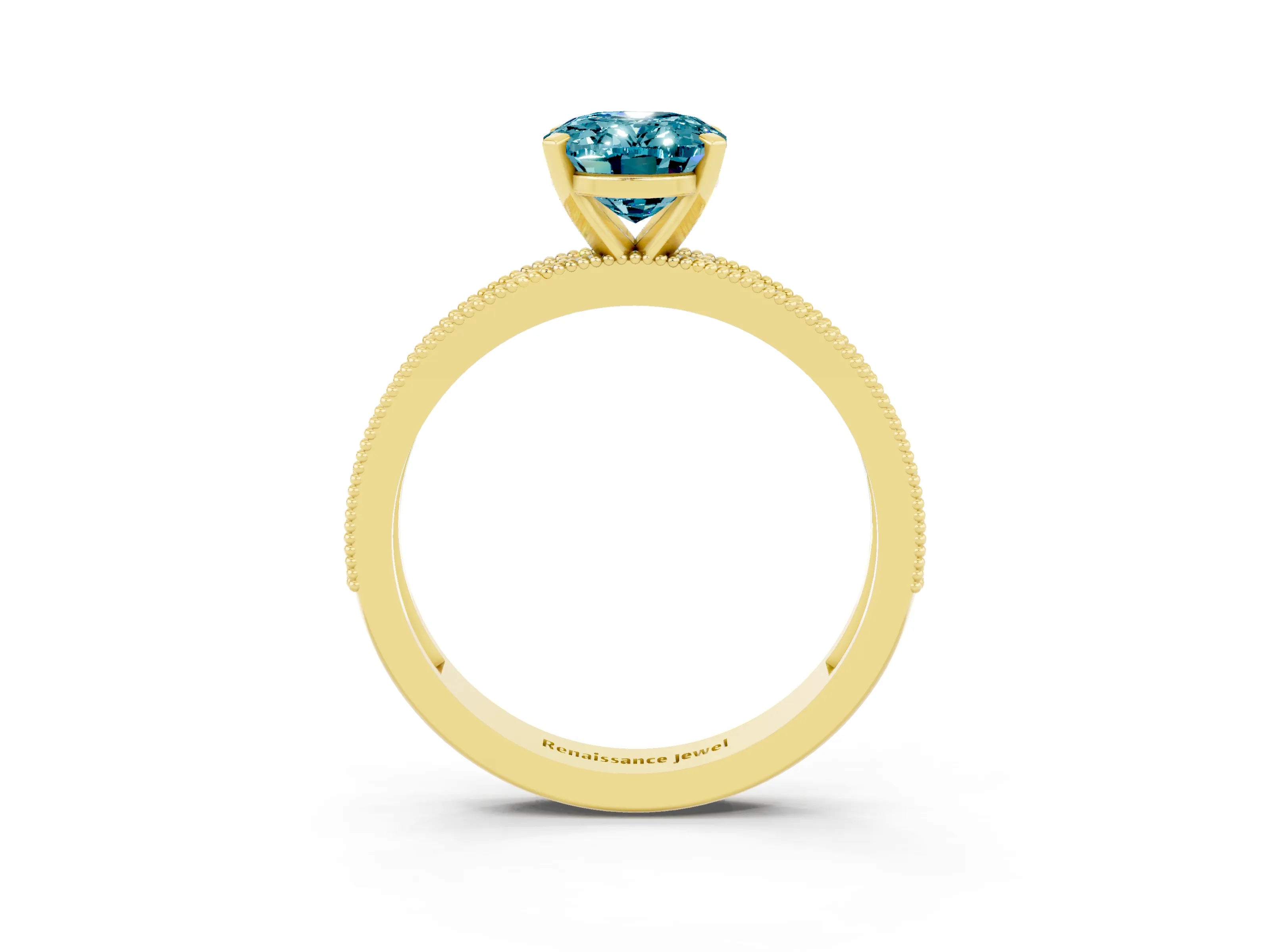 Yellow gold Oval Cut Blue Topaz Milgrain Pavé Engagement Ring with Four-Prong Setting_15