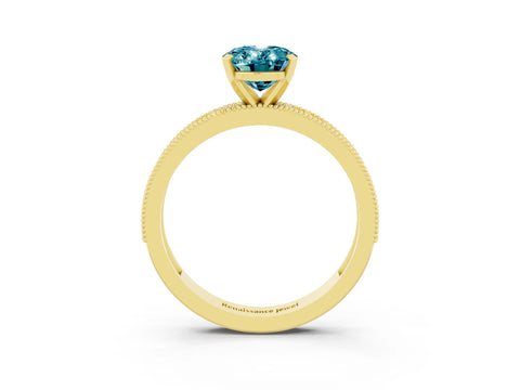 Yellow gold Oval Cut Blue Topaz Milgrain Pavé Engagement Ring with Four-Prong Setting_15