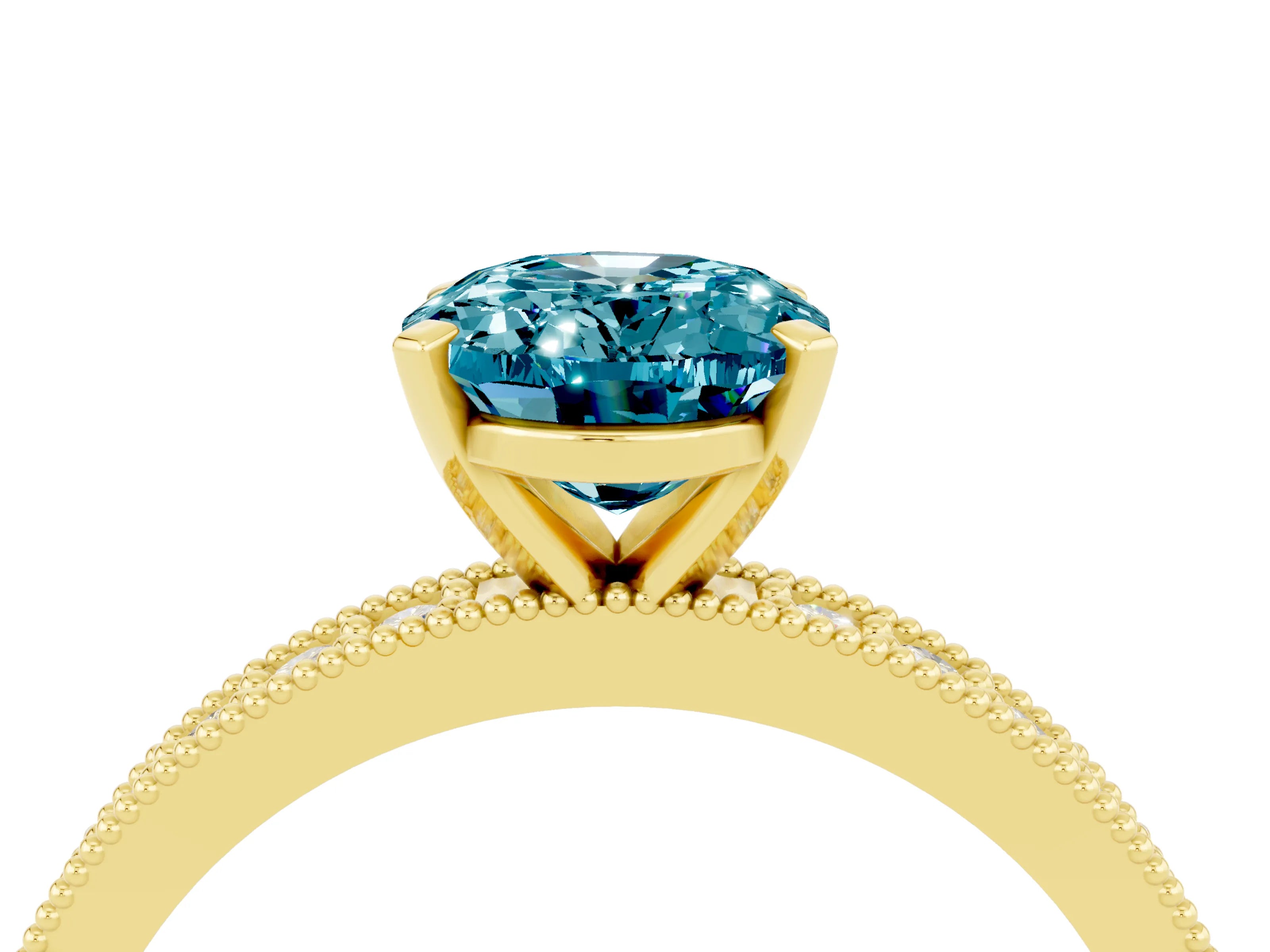 Yellow gold Oval Cut Blue Topaz Milgrain Pavé Engagement Ring with Four-Prong Setting_16