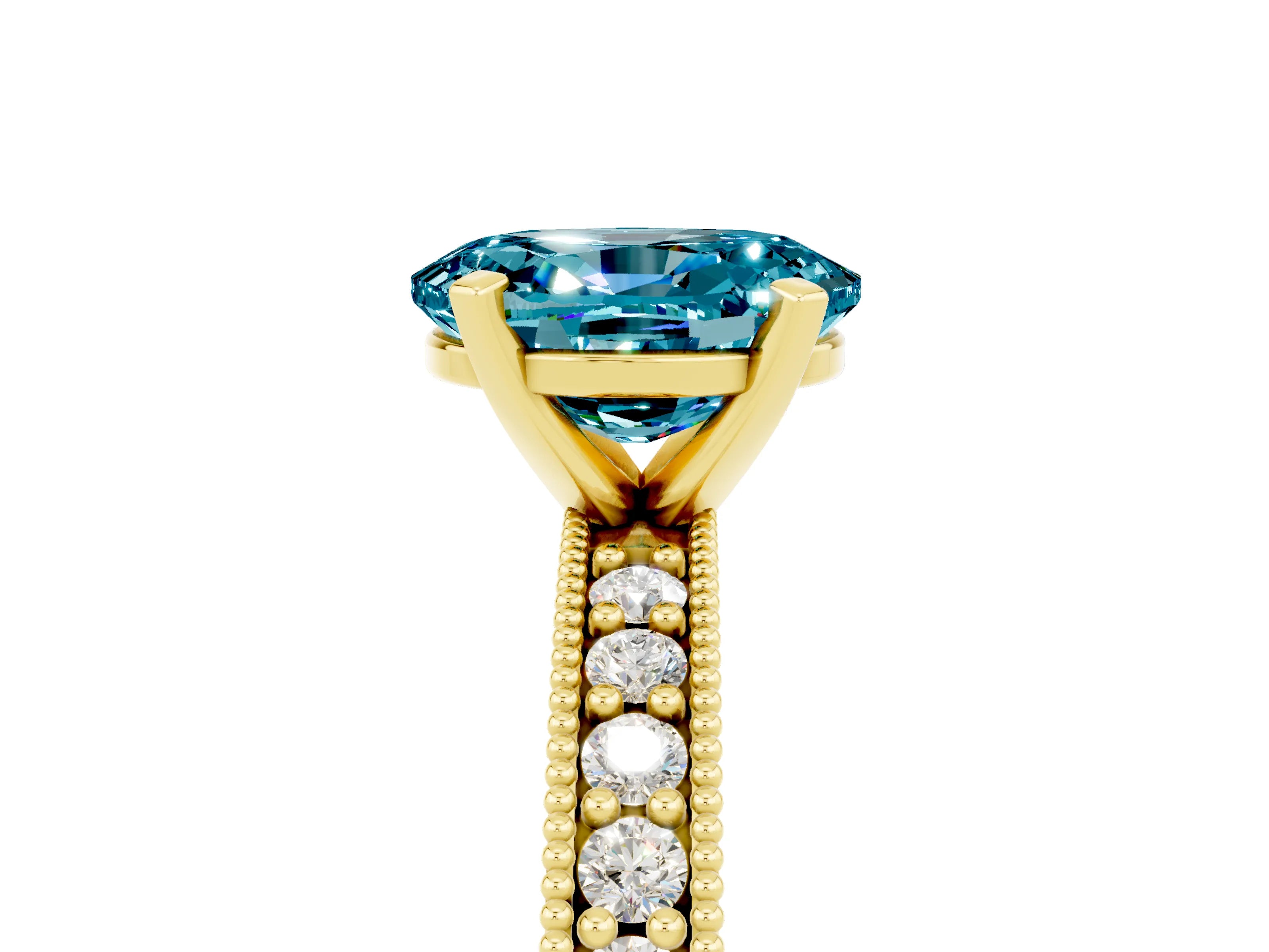 Yellow gold Oval Cut Blue Topaz Milgrain Pavé Engagement Ring with Four-Prong Setting_17