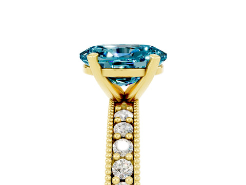 Yellow gold Oval Cut Blue Topaz Milgrain Pavé Engagement Ring with Four-Prong Setting_17