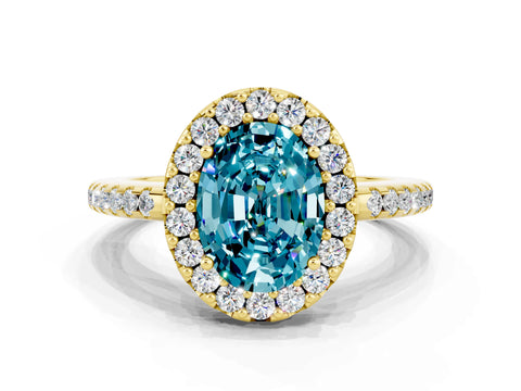 Yellow gold Oval Cut Blue Topaz Pavé Halo Ring with Four-Prong Setting_12