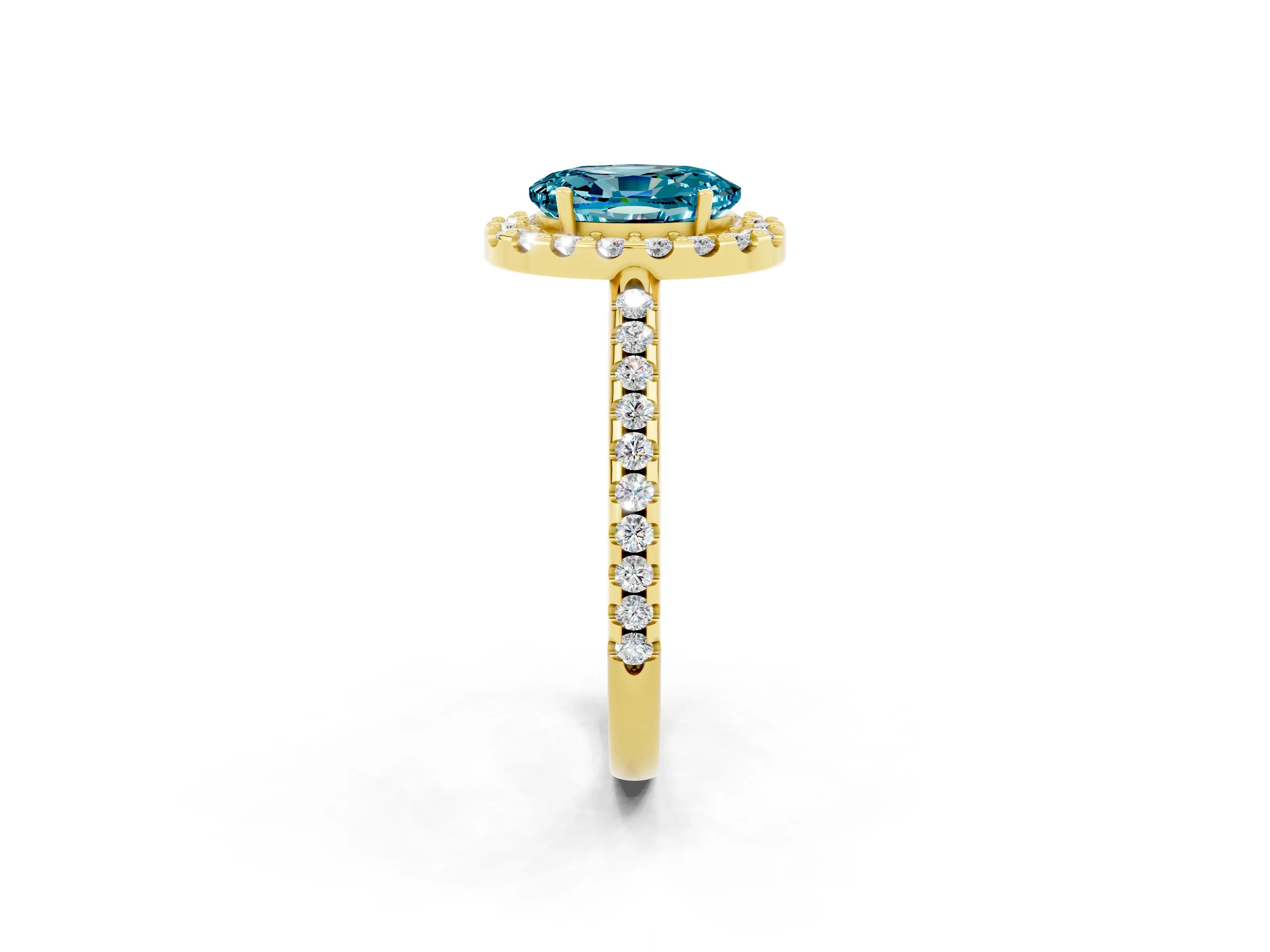 Yellow gold Oval Cut Blue Topaz Pavé Halo Ring with Four-Prong Setting_14