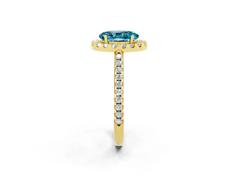 Yellow gold Oval Cut Blue Topaz Pavé Halo Ring with Four-Prong Setting_14