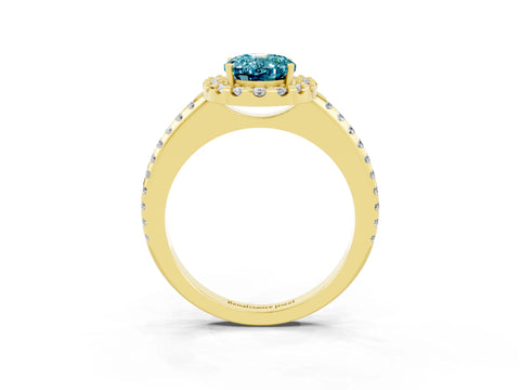 Yellow gold Oval Cut Blue Topaz Pavé Halo Ring with Four-Prong Setting_15