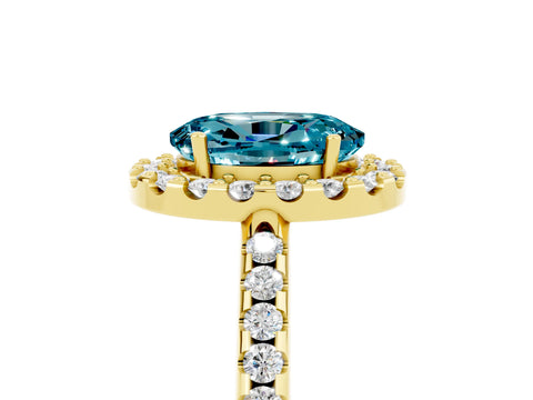 Yellow gold Oval Cut Blue Topaz Pavé Halo Ring with Four-Prong Setting_17