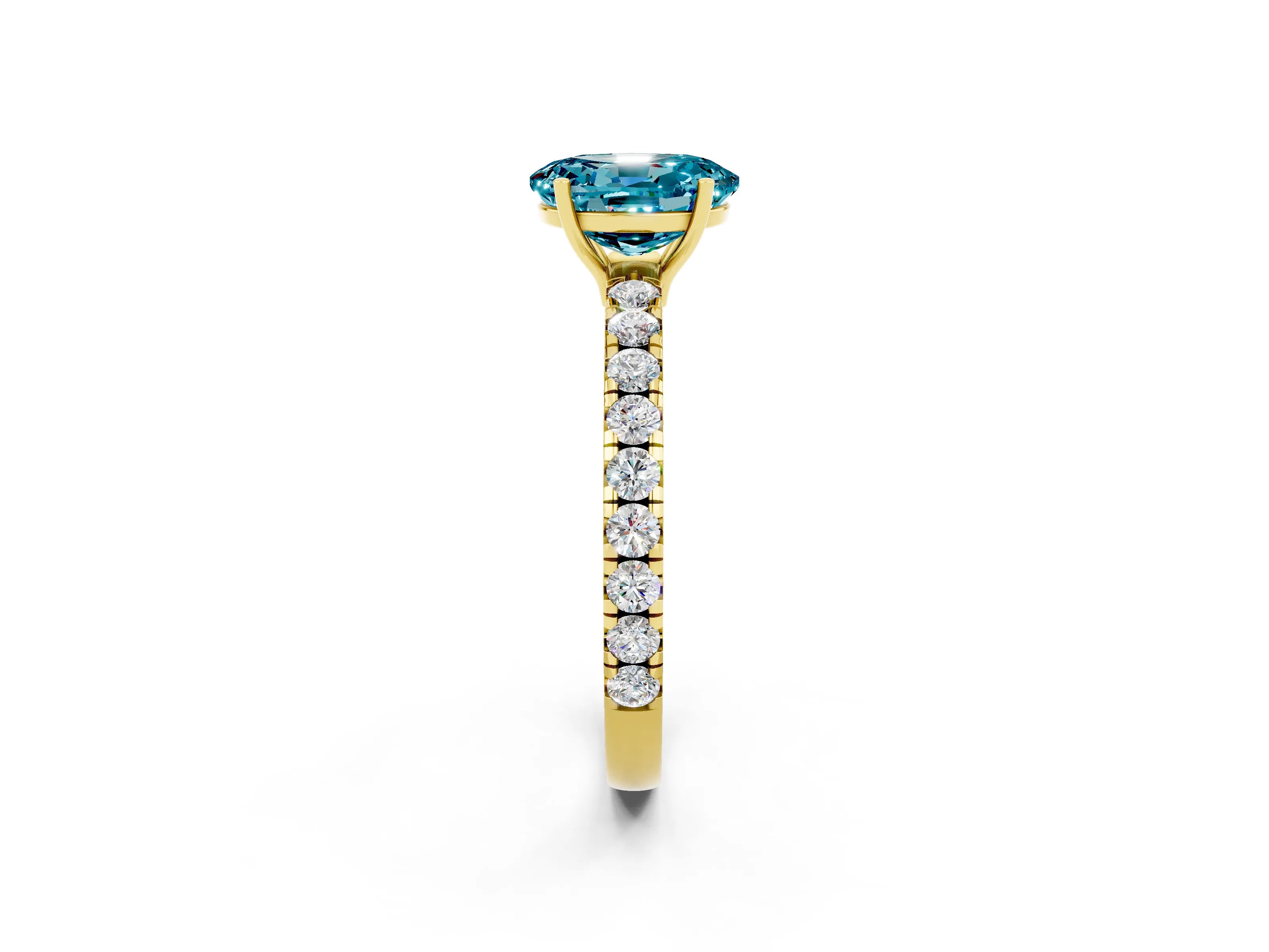 Yellow gold Oval Cut Blue Topaz Pavé Solitaire Engagement Ring with Four-Prong Setting_14