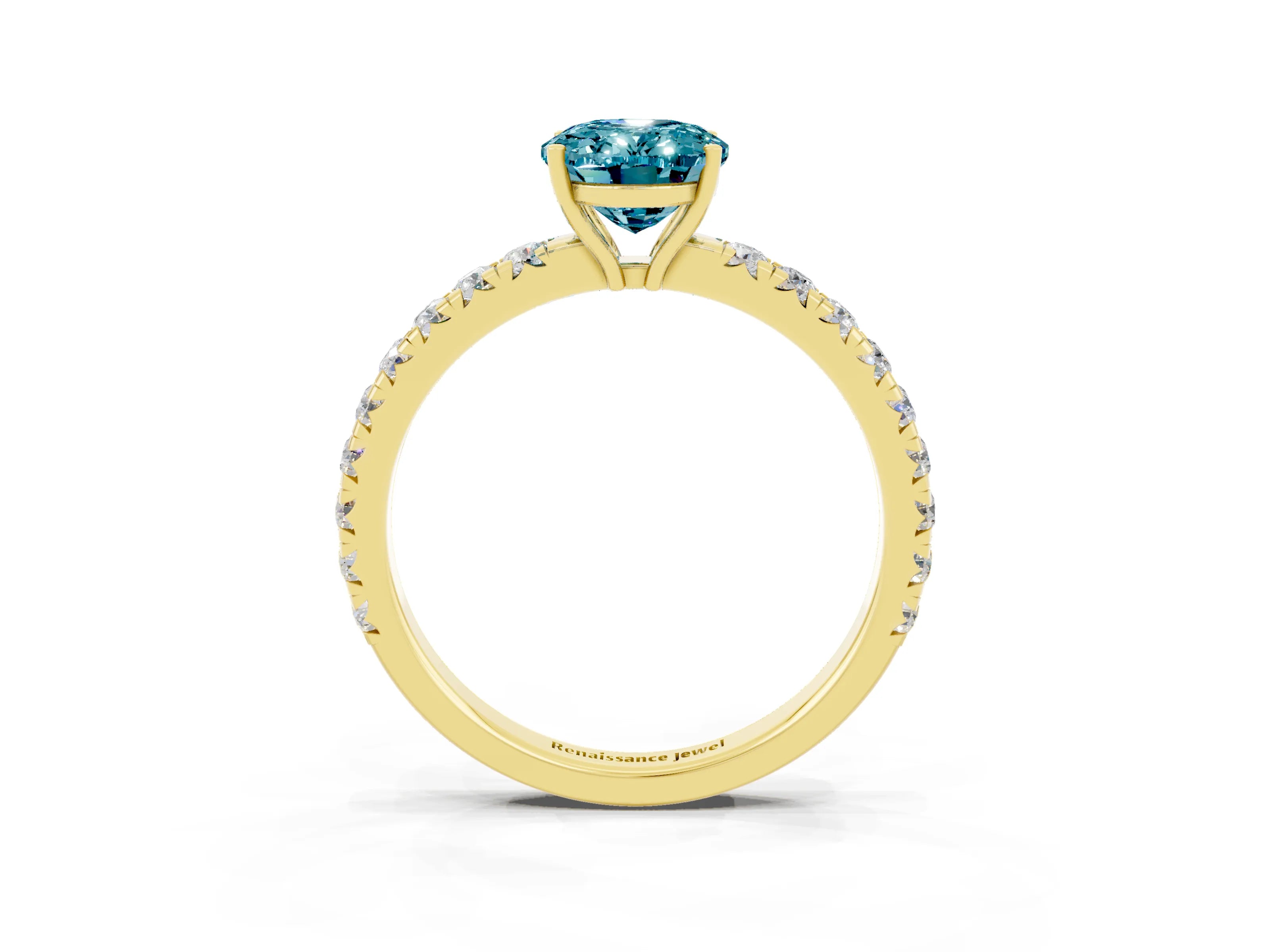 Yellow gold Oval Cut Blue Topaz Pavé Solitaire Engagement Ring with Four-Prong Setting_15