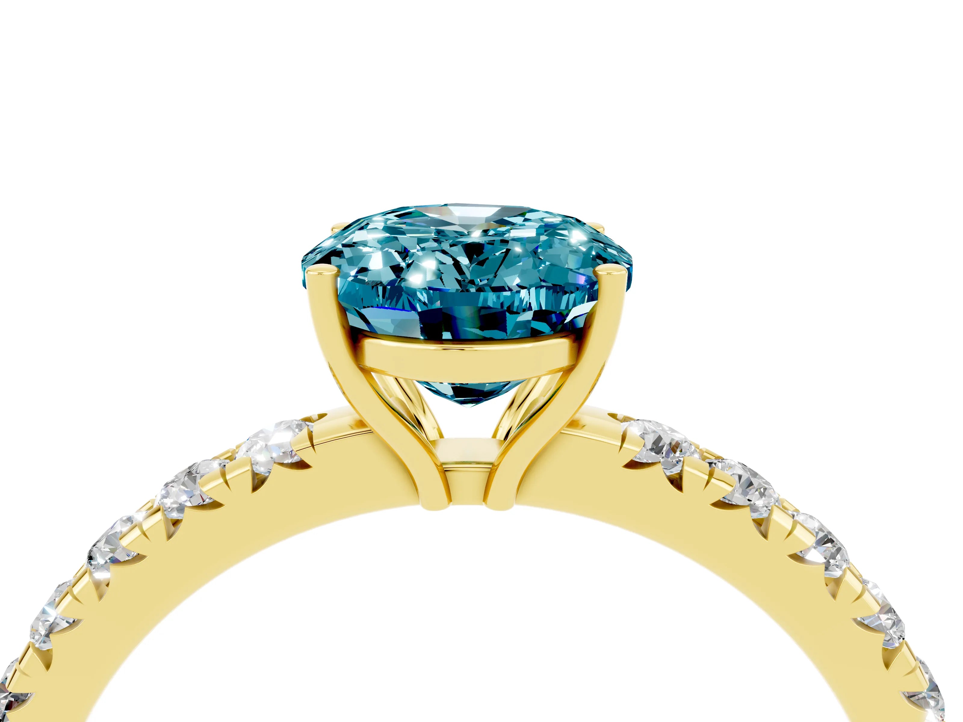 Yellow gold Oval Cut Blue Topaz Pavé Solitaire Engagement Ring with Four-Prong Setting_16