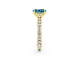 Yellow gold Oval Cut Blue Topaz Pavé Solitaire Ring with Round Band and Prong Setting_26