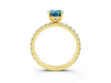 Yellow gold Oval Cut Blue Topaz Pavé Solitaire Ring with Round Band and Prong Setting_27