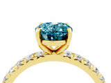 Yellow gold Oval Cut Blue Topaz Pavé Solitaire Ring with Round Band and Prong Setting_28