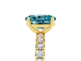 Yellow gold Oval Cut Blue Topaz Pavé Solitaire Ring with Round Band and Prong Setting_29