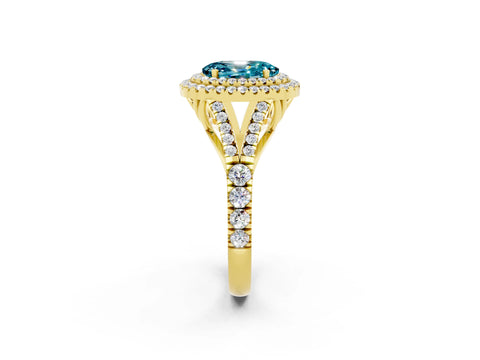 Yellow gold Oval Cut Blue Topaz Pavé Split Shank Double Halo Engagement Ring_2