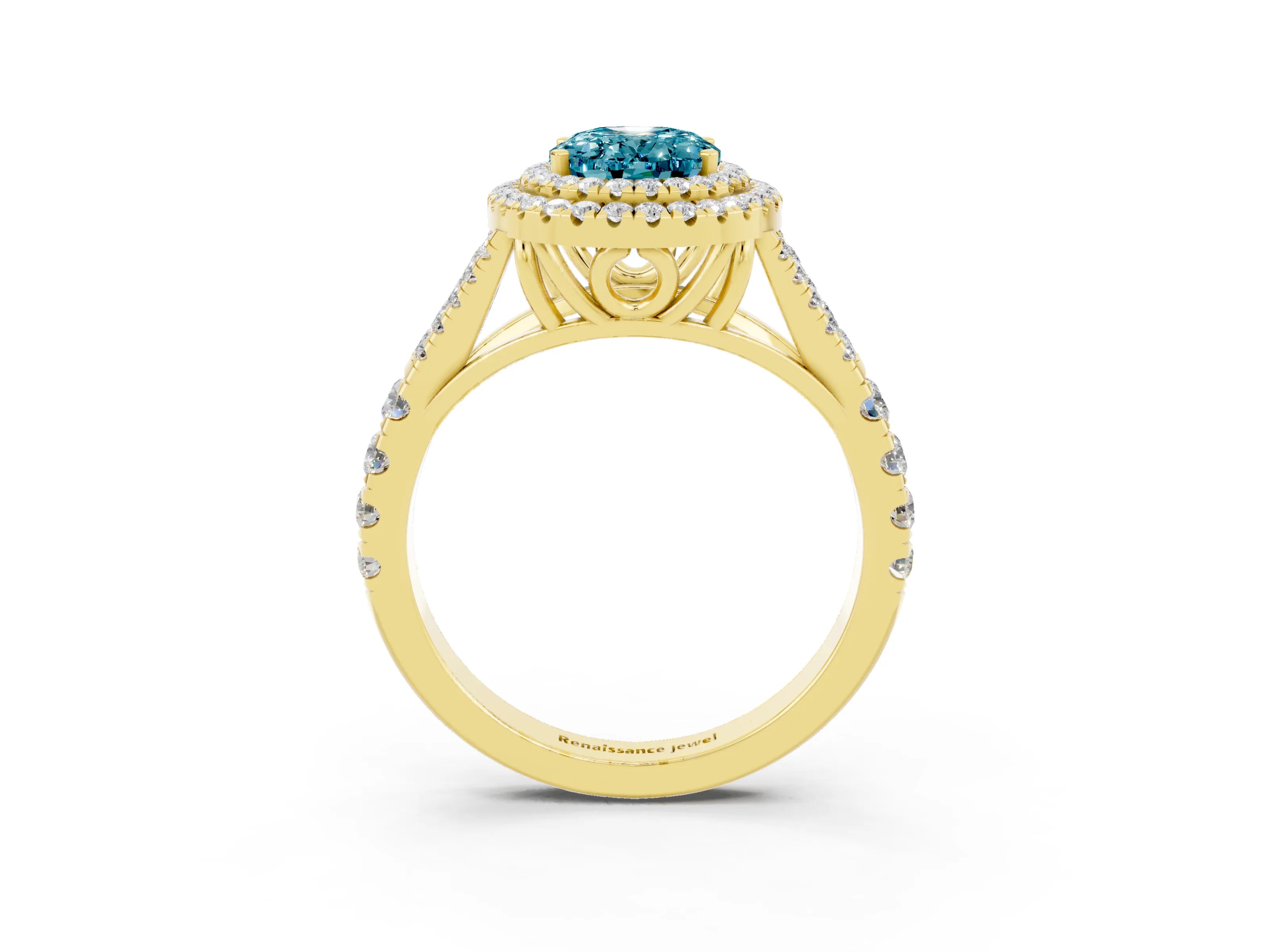 Yellow gold Oval Cut Blue Topaz Pavé Split Shank Double Halo Engagement Ring_3