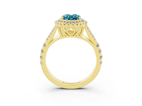 Yellow gold Oval Cut Blue Topaz Pavé Split Shank Double Halo Engagement Ring_3