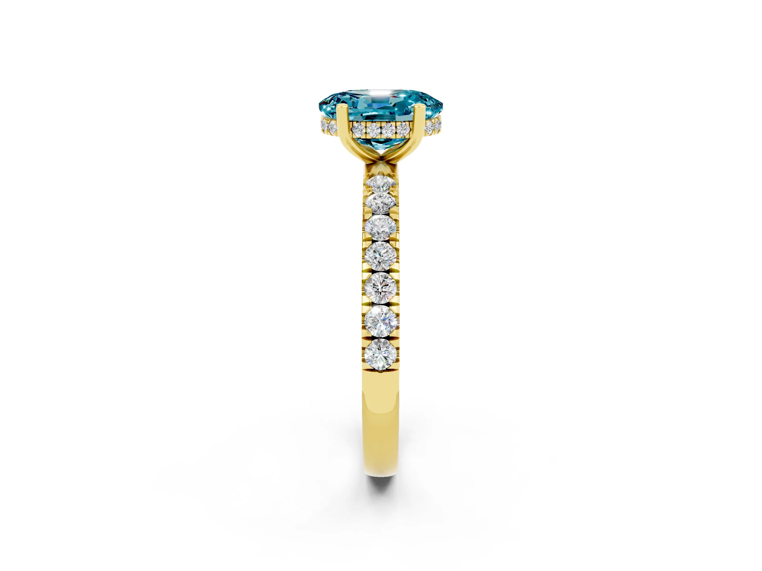 Yellow gold Oval Cut Blue Topaz Pave Band Solitaire Ring with Four-Prong Setting_38