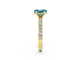 Yellow gold Oval Cut Blue Topaz Pave Band Solitaire Ring with Four-Prong Setting_38