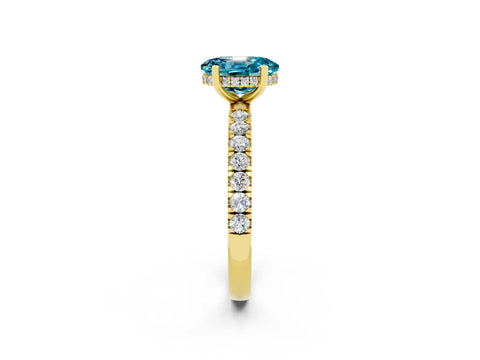Yellow gold Oval Cut Blue Topaz Pave Band Solitaire Ring with Four-Prong Setting_38