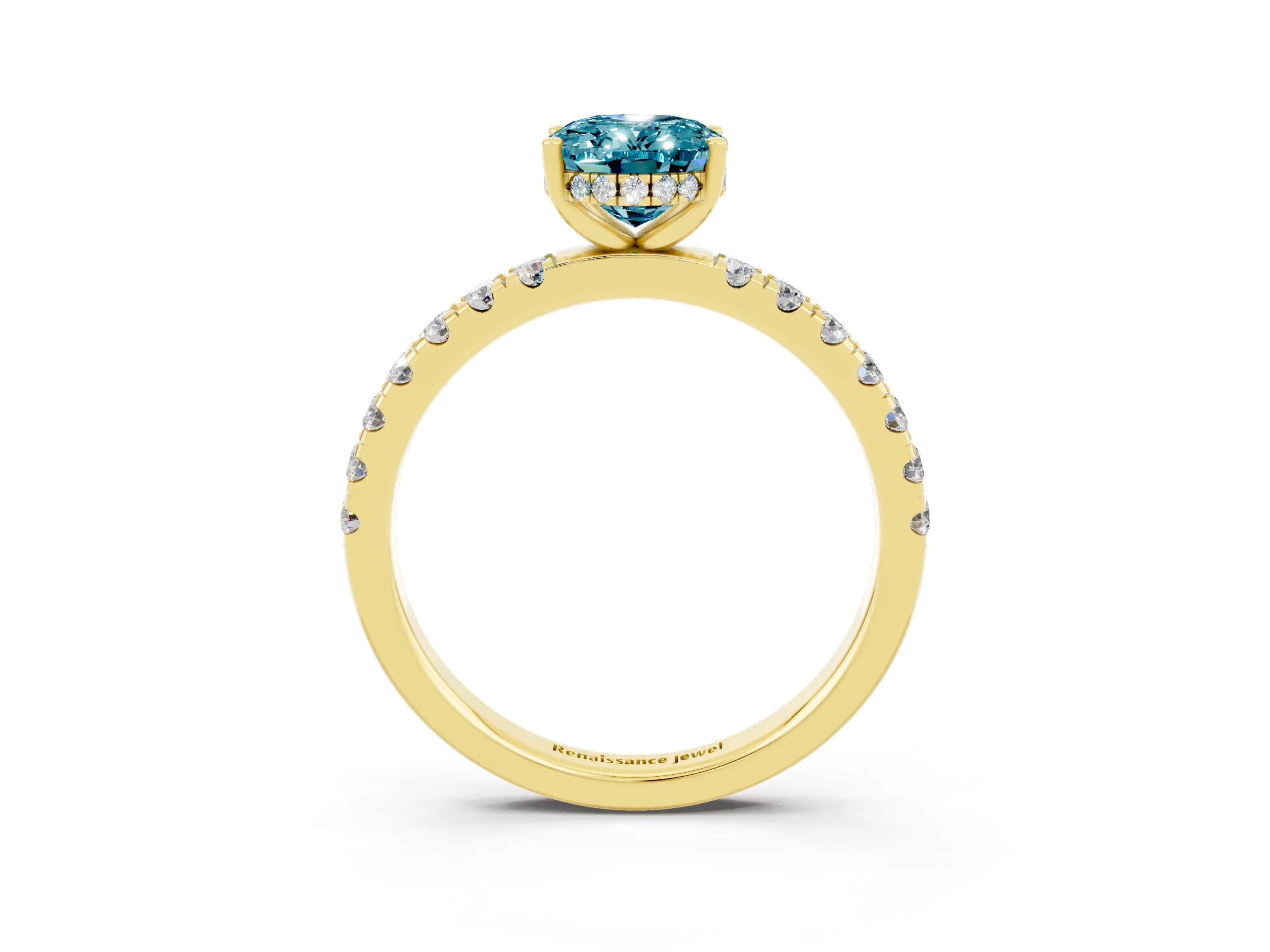 Yellow gold Oval Cut Blue Topaz Pave Band Solitaire Ring with Four-Prong Setting_39