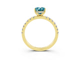 Yellow gold Oval Cut Blue Topaz Pave Band Solitaire Ring with Four-Prong Setting_39