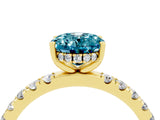 Yellow gold Oval Cut Blue Topaz Pave Band Solitaire Ring with Four-Prong Setting_40