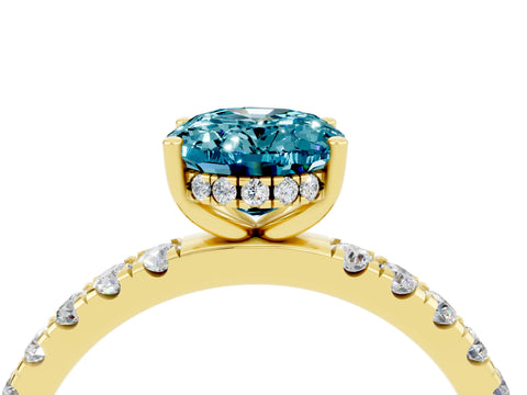 Yellow gold Oval Cut Blue Topaz Pave Band Solitaire Ring with Four-Prong Setting_40